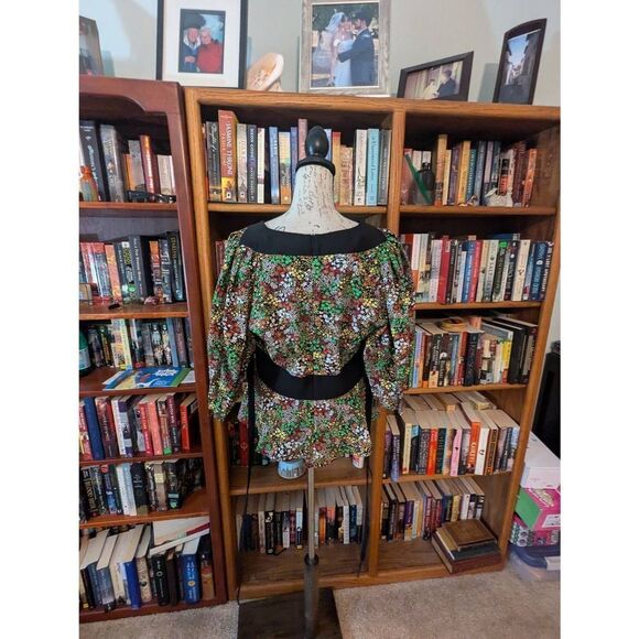 Ted Baker London Women’s 5 US 10-12 Multi Color Puff Sleeve Peplum Blouse Top - Picture 2 of 5